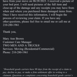 Latest review image uploaded by customer for Two Men And A Truck San Antonio.
